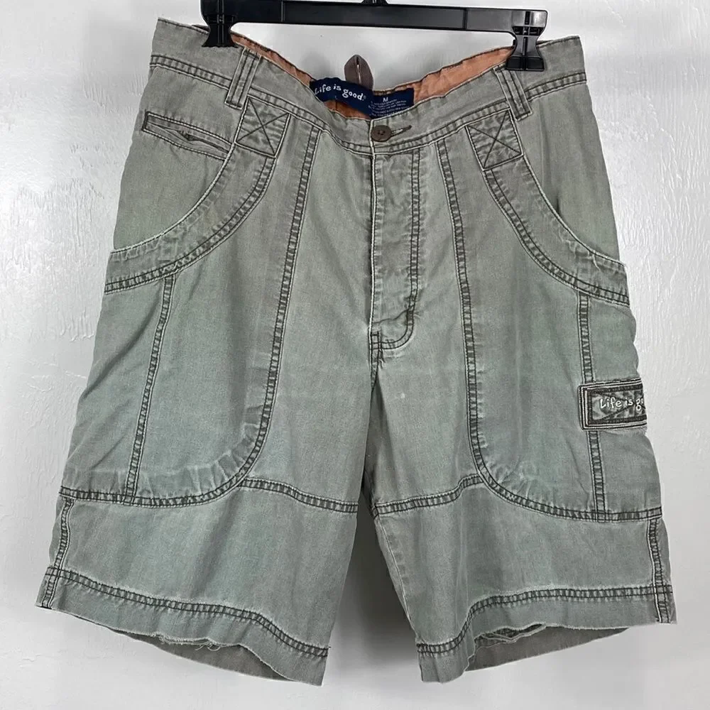 ❤️Last Chance Life Is Good Cotton Gray Flat Front Cargo Hiking Shorts